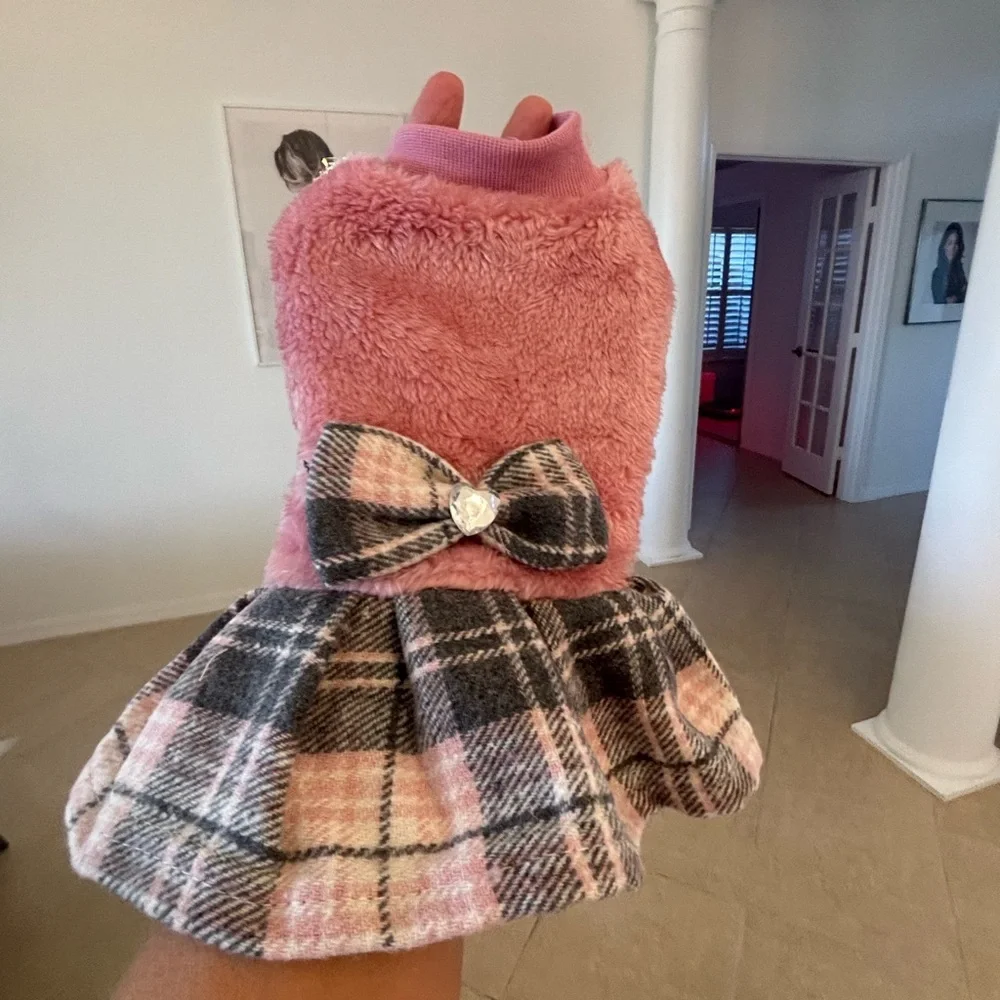 Pink Plaid Kids Dress with Bow